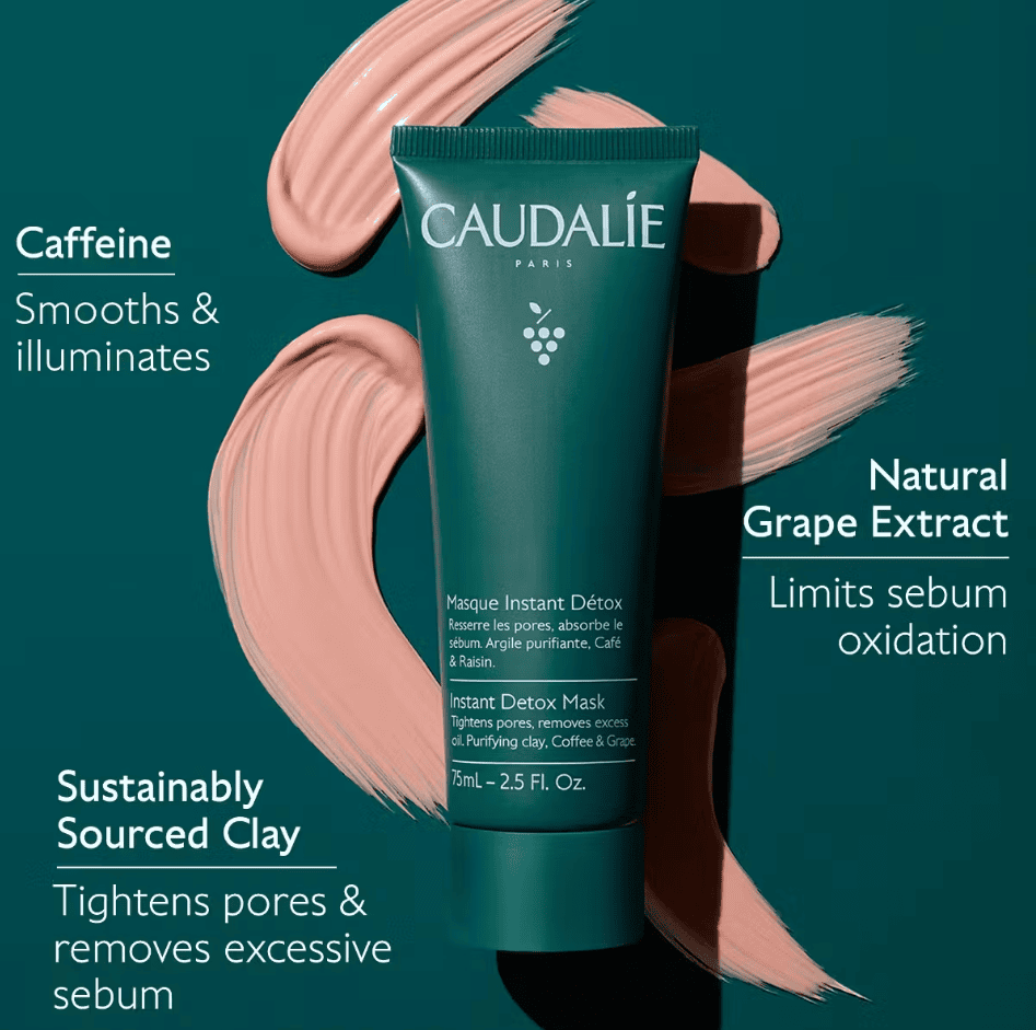 Caudalie maskë për pastrimin e lëkurës me ekstrakt rrushi dhe kafeinë.