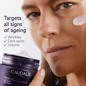 Kozmetik kremë për lëkurë të plakjes dhe rrudha, produkt i Caudalie Premier Cru.