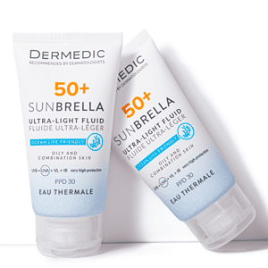 Krem dielli Dermedic Sunbrella 50+ për lëkurë të yndyrshme dhe të kombinuar, mbrojtje UV dhe UV.
