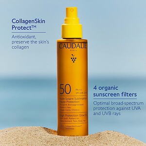 Vaj dielli me SPF50 për mbrojtje të lartë dhe përmbajtje organike.