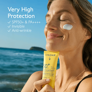 Krem dielli SPF 50+ Caudalie Vinosun për mbrojtje të lartë nga dielli.