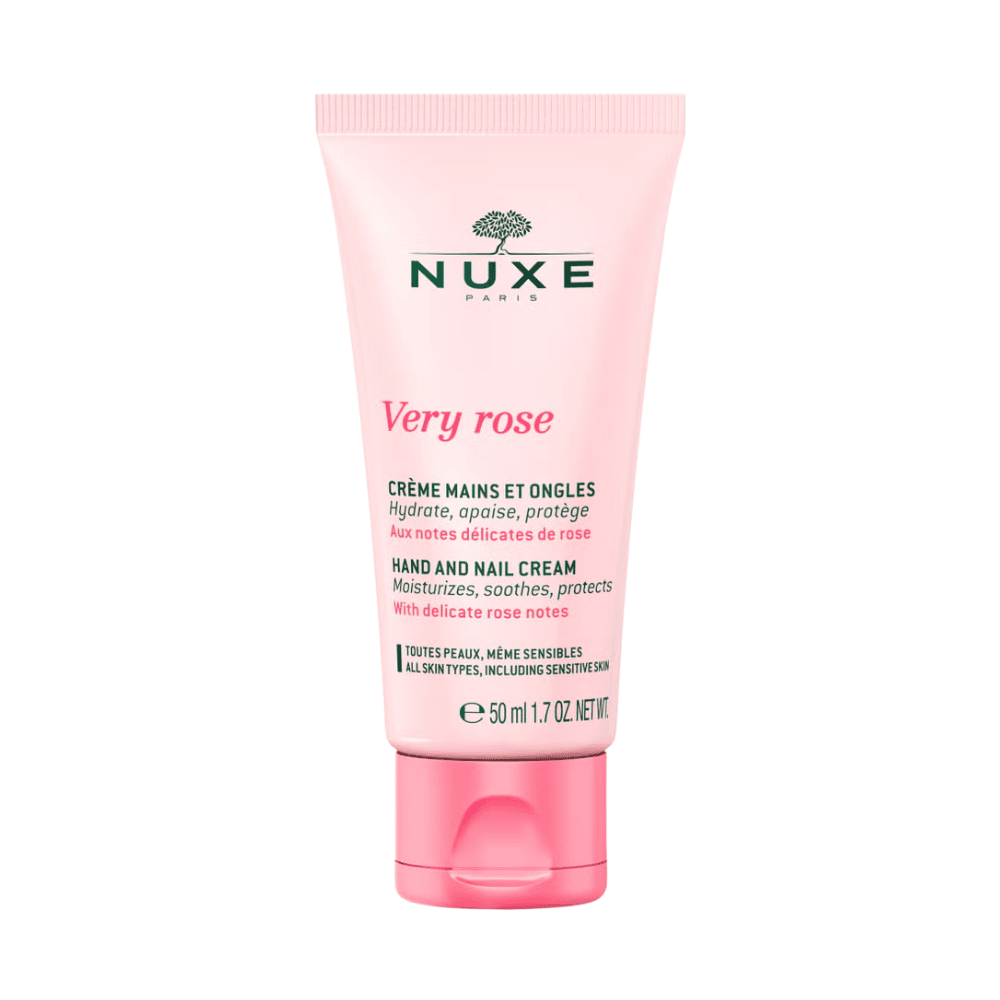 Krem për duar dhe thonj NUXE Very Rose, hidraton dhe mbron me aromë rozë delikate.