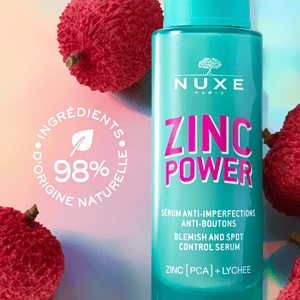 Serum anti-akne NUXE ZINC POWER për akne dhe puçrra, me përbërës natyralë dhe efekt të shpejt.