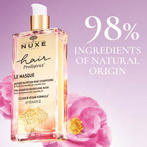 NUXE Hair Prodigieux mask për flokë me përbërje natyrale dhe 98% përbërje natyrale.