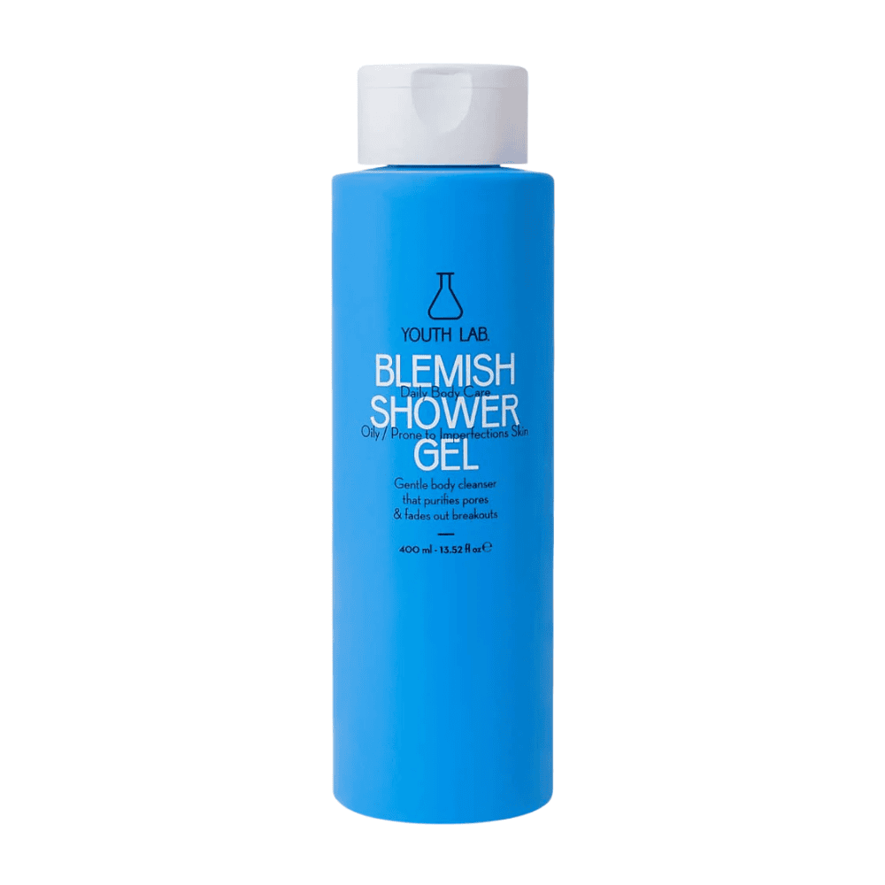 Produkte kozmetike Blemish Shower Gel për lëkurë të prirur për akne dhe puçrra.