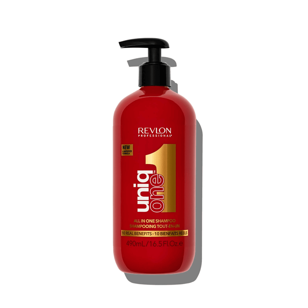 Shampo Revlon Uniqone 490ml për flokë të shëndetsh dhe të butë.