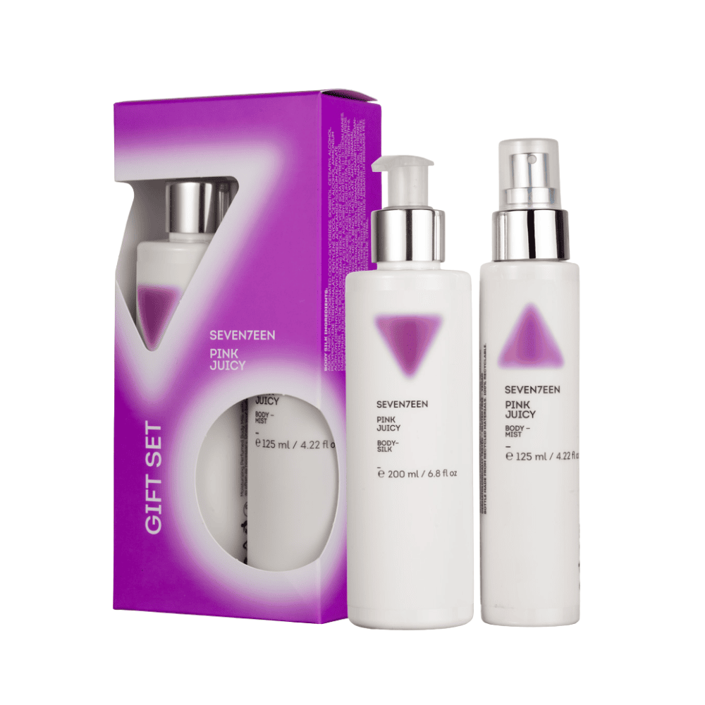 Set i kozmetikës SEV PINK JUICY për trup, përfshin body mist dhe body silk 125ml dhe 20ml.