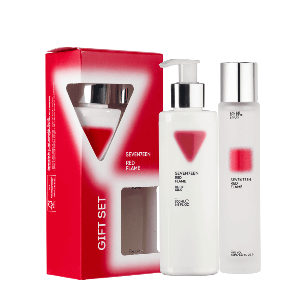 Set kozmetik me parfum SEV RED FLAME 50ML dhe body lotion 200ML për kujdesin e trupit.