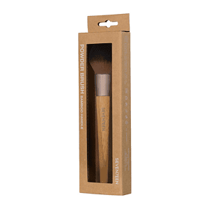 Brush për pudër me dorë bambu, për aplikim të lehtë të produkteve kozmetike.