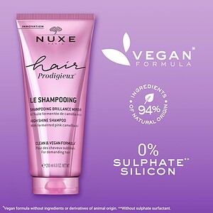 Shampo vegane Nuxe për flokë me përbërës natyralë dhe pa sulfat.
