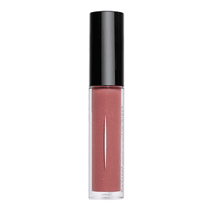 Glossy lip gloss in a clear tube with shimmer, perfect for moisturizing lips.