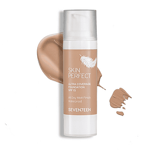 Fondacioni kozmetike Skin Perfect për mbulim të plotë dhe përfundim mat, SPF 15, rezistent ndaj ujit.