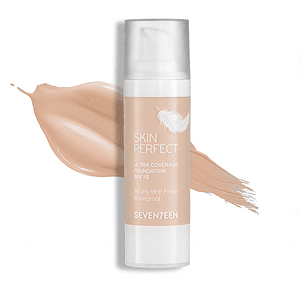 Fondacioni kozmetike Skin Perfect për mbulim të plotë dhe finish mat, SPF 15, rezistent ndaj ujit.