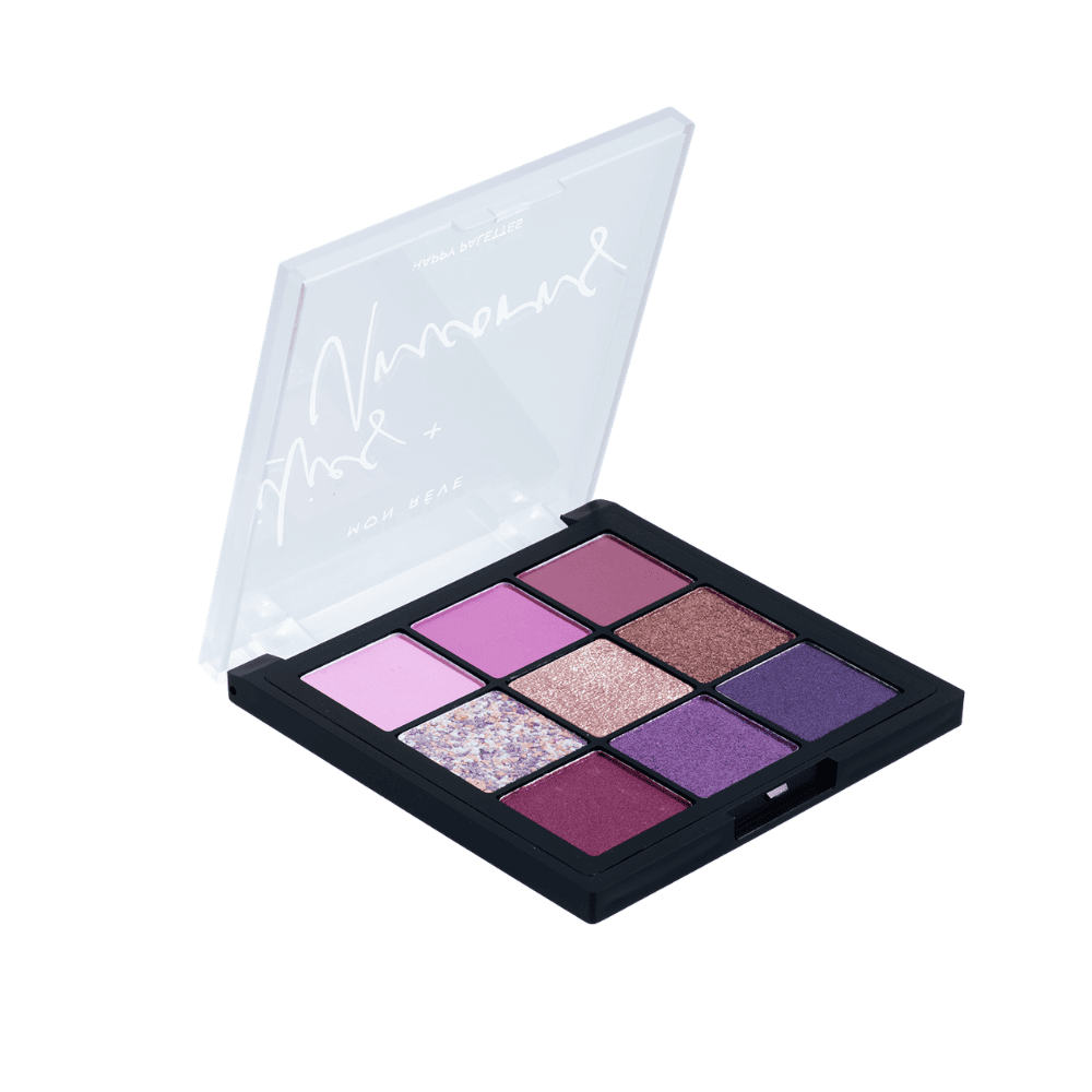 Paletë me ngjyra rozë dhe vjollcë për sy, kozmetikë për sy dhe make-up.