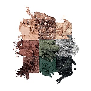 Paletë me ngjyra kozmetike, ngjyra të tokës dhe të gjelbra, për sy dhe fytyrë, për make-up natyral.
