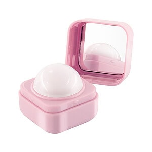 Lip balm me paket të vogël rozë dhe pasqyrë për hidratimin e buzëve natyrshëm.