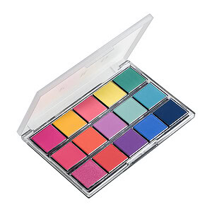 Paletë me ngjyra të ndryshme kozmetike për make-up dhe art të fytyrës.