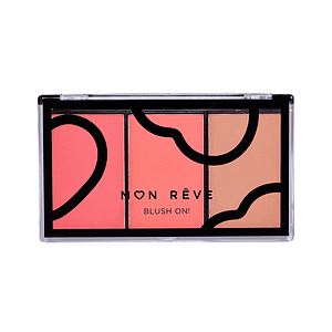 Kozmetik blusher trio me ngjyra rozë dhe portokalli për fytyrë dhe faqe.