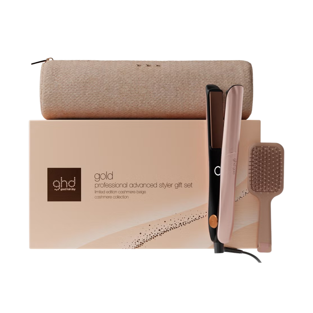 Set për stilimin e flokëve Gold Cashmere, pajisje kozmetike për stilimin e flokëve dhe kujdesin përë.