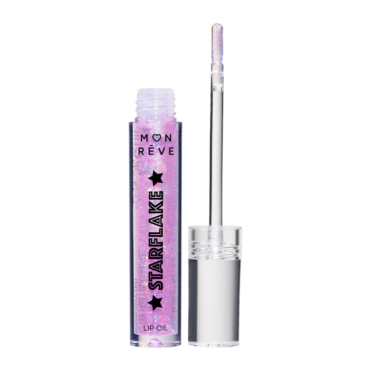 Starlake Lip Oil nga Mon Reve me ngjyrë të shndritshme purpurose dhe shkëlqim të lumenjve.