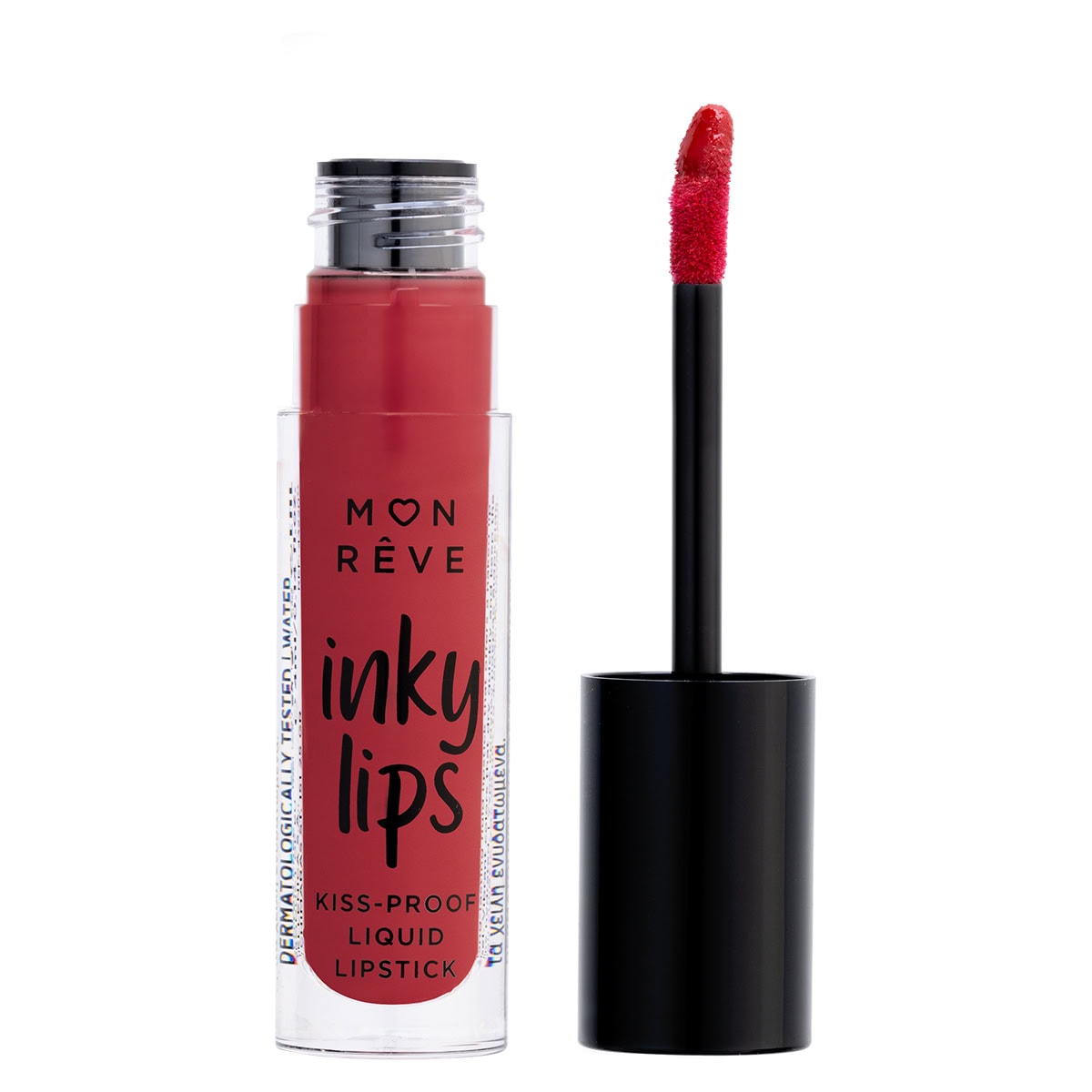 Montre rroze jetë lëpuri kimike si teksturë Kiss-Proof liquid lipstick.