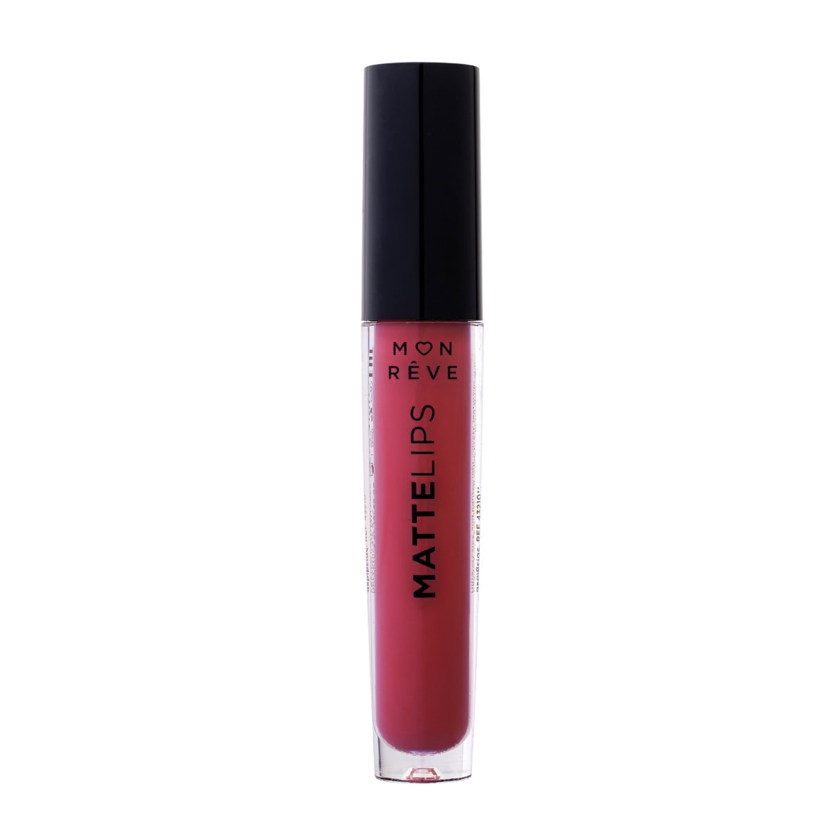 MATTE LIPS liku nga Luna, buzë matte ngjyre rozë dhe qese qelqi me kapak të zezë.