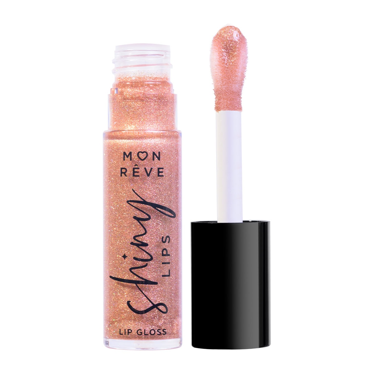 Lip gloss rozë me shkëlqim ngjyrë bezhë ari në tubo.
