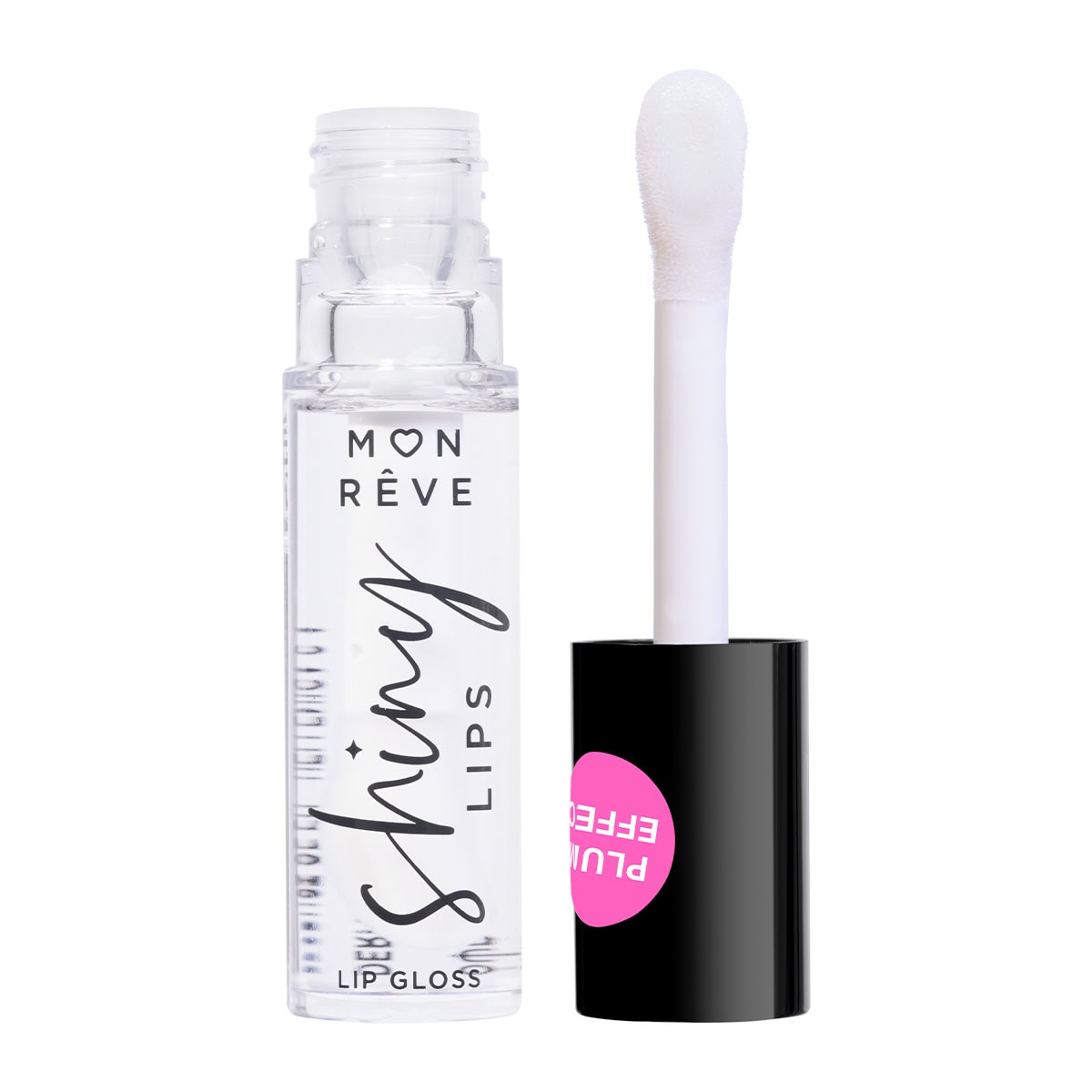 Lip gloss i qartësuar, në qafën e buzëve me aplikues me maje ndarëse, për kozmetikë buzësh.