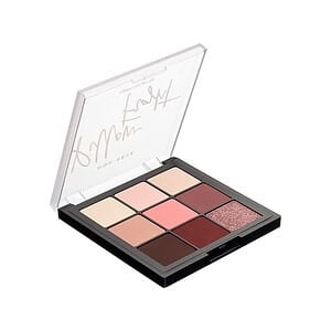 Paletë e ngjyrave make up kokie për buzë dhe sytë, ngjyrat e buta dhe të matuara, paketim i kujdesur.