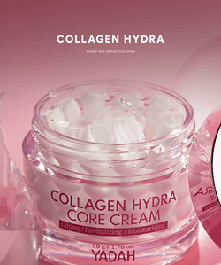Kolagen Hydra Core Cream by Yadah për lëkura të ndjeshme, hidratim dhe mbrojtje.