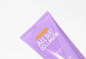 Kozmetik All Day Collagen krem, paket i purpurt, i lemuar dhe mbledhje collageni per lekuren.